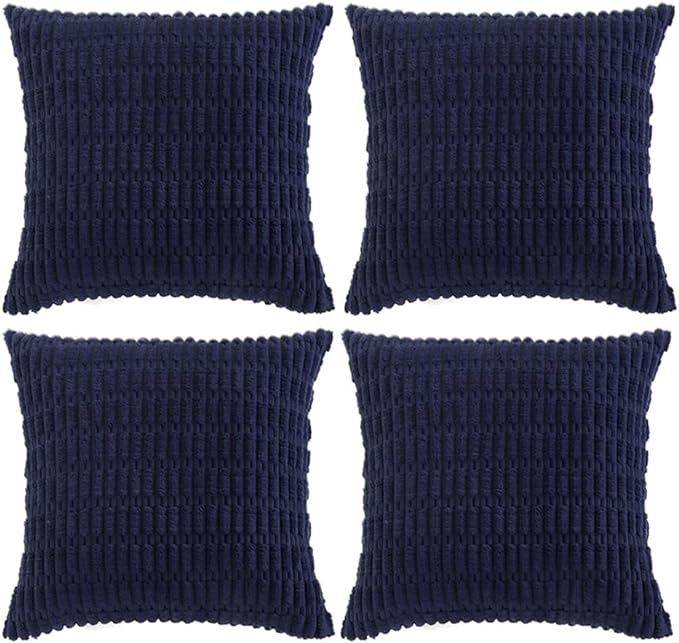 Fancy Homi 4 Packs Navy Blue Decorative Throw Pillow Covers 16x16 Inch for Living Room Couch Bed Sofa, Rustic Modern Farmhouse Boho Home Decor, Soft Plush Corduroy Cute Square Cushion Case 40x40 cm