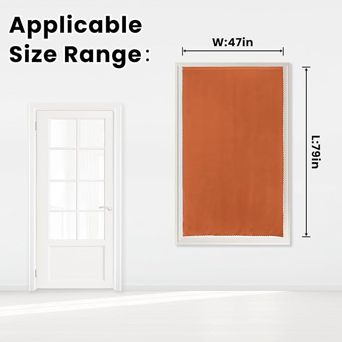 Self Adhesive Curtains Portable Blackout Curtain Simple and Easy to Install Bedroom Window Thermal Lnsulated Kitchen Room Darkening Black Small Drapes, 47" W X 79" L, Orange, 1 Panel