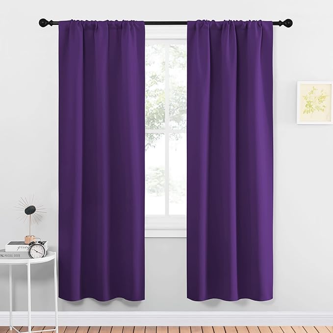 NICETOWN Blackout Curtains for Living Curtains, Triple Weave Home Decoration Thermal Insulated Solid Blackout Curtains & Drapes for Nursery (Set of 2, 34-inch x 72-inch, Royal Purple)