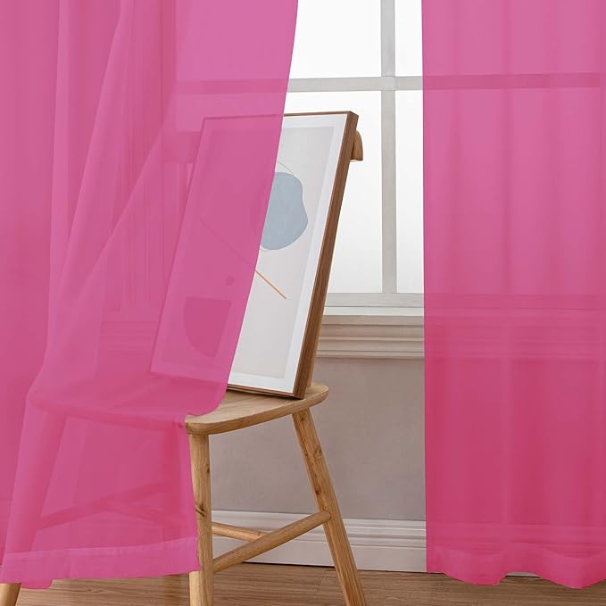 Chyhomenyc Extra Long Sheer Curtains 120 Inches Long 2 Panels Set, Light Filtering Voile Curtain Drapes for Floor to Ceiling Window Patio Sliding Door, 10FT, Hot Pink