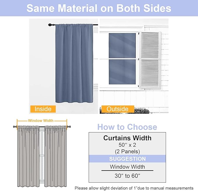 Simplebrand Denim Blackout Curtains for Bedroom 96 Inches Long 2 Panels, Solid Thermal Insulated, Energy Saving Living Room Window Treatment Curtains Blackout Drapes, W50 x L96 Inch, Denim