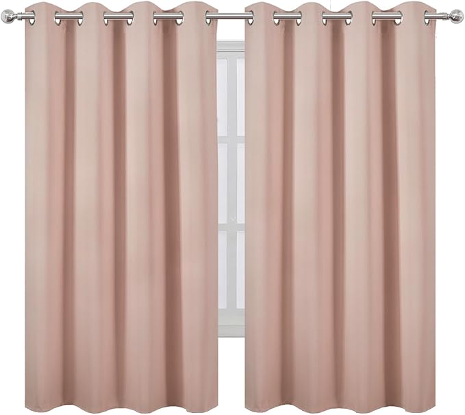 LEMOMO Blush Blackout Curtains 52 x 63 Inch Length/Set of 2 Curtain Panels/Thermal Insulated Room Darkening Curtains for Bedroom and Living Room