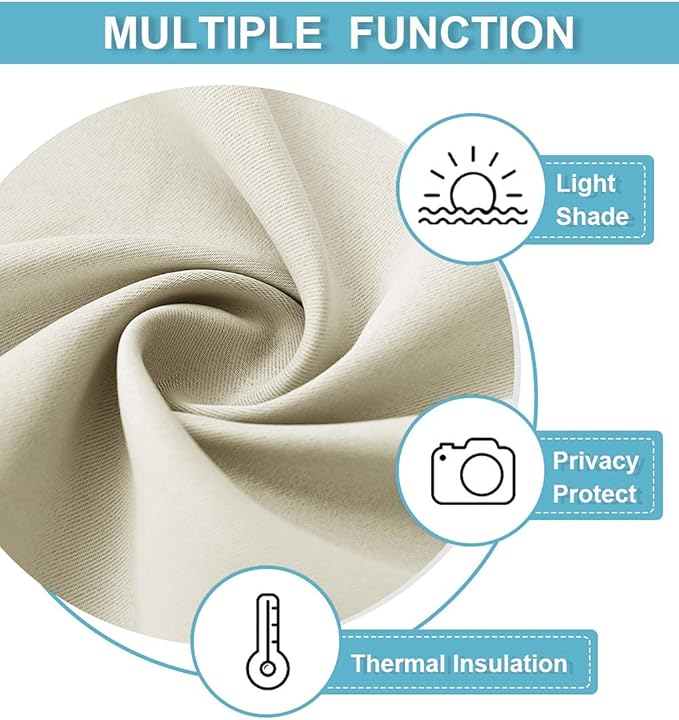 RYB HOME 54 inch Curtains for Living Room, Rod Pocket Thermal Insulated Small Window Drapes Room Darkening Shades for Bedroom Studio Dorm, W 42 x L 54 inch, Set of 2 Panels, Beige