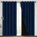 Yakamok Navy Blue 100% Blackout Curtains Energy Saving Thermal Insulated 2 Thick Layers Completely Blackout Drapes with Black Liner for Bedroom (62Wx96L, Navy Blue, 2 Panels)