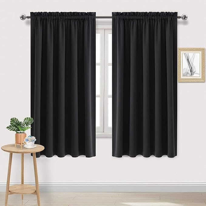 DWCN Blackout Curtains for Living Room Thermal Insulated, Energy Saving & Noise Reducing Bedroom Curtains, Black, W 70x L 72 Inch, Set of 2 Rod Pocket Curtain Panels