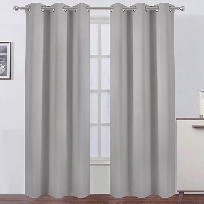 LEMOMO Blackout Curtains 38 x 84 inch/Light Grey Curtains Set of 2 Panels/Thermal Insulated Room Darkening Bedroom Curtains