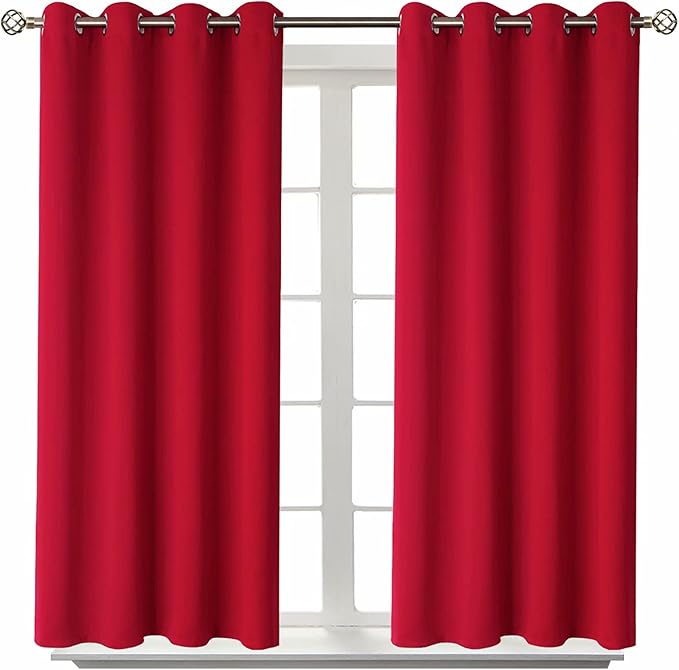 BGment Room Darkening Curtains 45 Inches Long - Grommet Thermal Insulated Drapes Window Treatment Curtains for Bedroom, 2 Panels, 52 x 45 Inch, Red