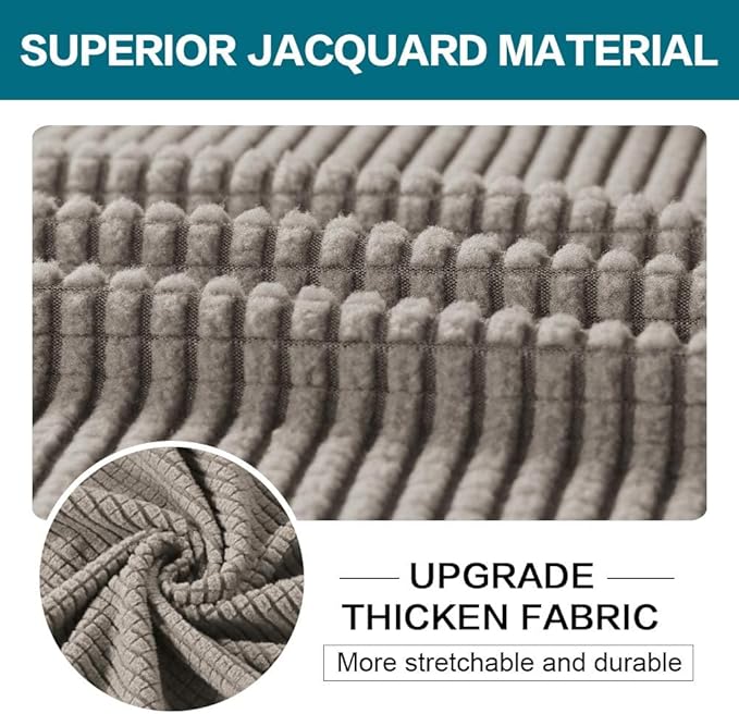 Turquoize 4 Piece Couch Covers for 3 Cushion Couch Sofa Pet Friendly Stretch Couch Cover for Dogs Washable Sofa Covers with Individual Couch Cushion Covers, Jacquard Fabric (3 Cushion Sofa, Taupe)