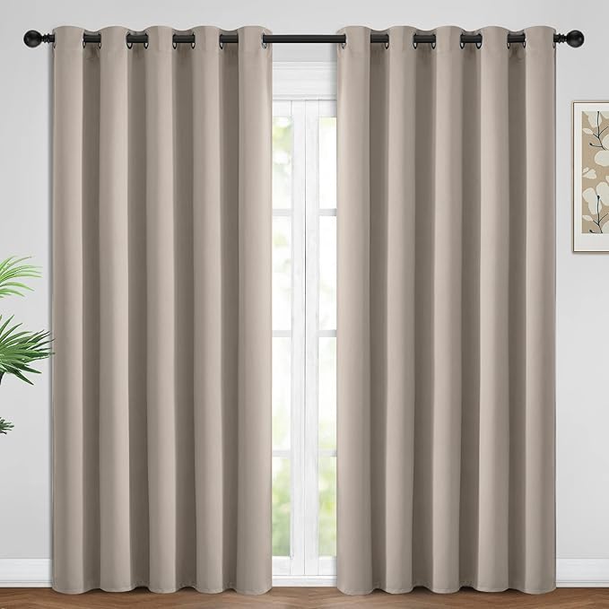 Yakamok Blackout Curtains Room Darkening Thermal Insulated Window Panels,Solid Grommet Top Drapes for Bedroom/Living Room(62Wx96L, Natural, 2 Panels)
