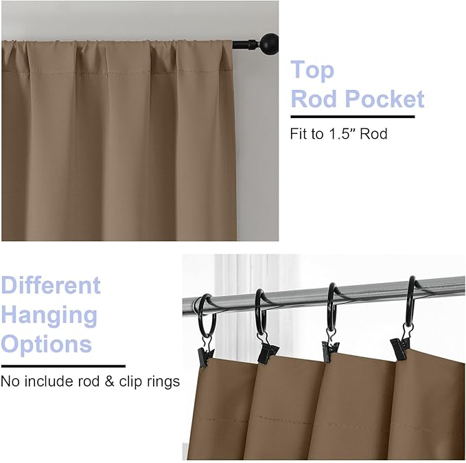 Simplebrand Ava Brown Blackout Curtains for Bedroom 90 Inches Long 2 Panels Set, Solid Privacy Energy Saving Living Room Window Treatment Curtains Blackout Drapes, W50 x L90 Inch, Brown