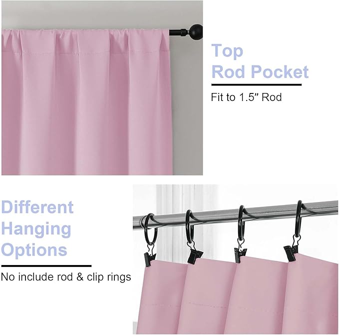 Simplebrand Ava Pink Blackout Curtains for Bedroom 96 Inches Long 2 Panels, Solid Thermal Insulated, Energy Saving Nursery Window Treatment Curtains Blackout Drapes, W40 x L96 Inch, Pink