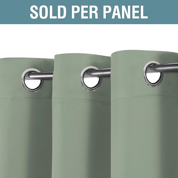 H.VERSAILTEX Blackout Curtain for Living Room Thermal Insulated Window Treatment Curtain Extra Long 84 inch Length Energy Saving Solid Grommet Top Blackout Drape, One Panel, Sea Grass, 52" W x 84" L