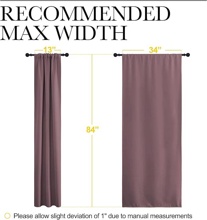 NICETOWN Room Darkening Curtains for Bedroom - Home Decoration Privacy Protection Thermal Insulated Solid Drapes/Draperies for Sliding Glass Door (Dry Rose, Set of 2, 34 x 84 inches)
