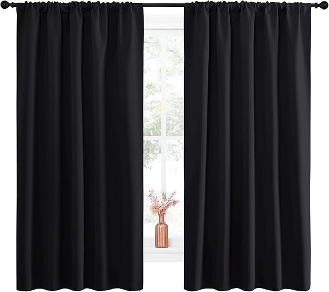 NICETOWN Black Out Window Curtains - Solid Home Decor Thermal Insulated Blackout Drapes/Draperies for Bedroom, Privacy Assured Window Treatment (2 Panels, 52 inches Wide by 63 inches Long)