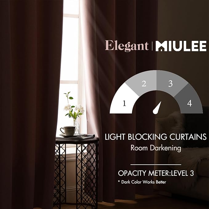 MIULEE Room Darkening Curtains Thermal Insulated Drapes Solid Window Treatment Set Grommet Top Light Blocking Blackout Curtain for Living Room/Bedroom 2 Panels 42 x 63 inch Baby Pink