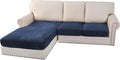 H.VERSAILTEX Velvet Stretch Sectional Couch Covers 3 Pieces Sofa Seat Cushion Covers L Shape Separate Cushion Couch Chaise Cover for Both Left/Right Couch (Large Sofa 2 Seater + 1 Chaise, Navy)