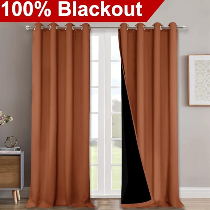 NICETOWN Full Shading Curtains for Windows, Super Heavy-Duty Black Lined Blackout Curtains for Bedroom, Privacy Assured Window Treatment (Burnt Orange, Pack of 2, 52 inches W x 95 inches L)