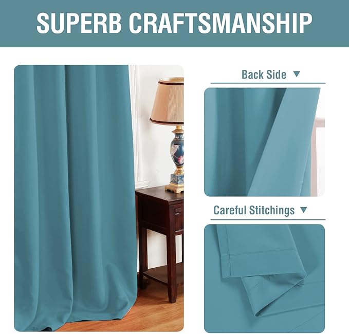 H.VERSAILTEX Blackout Curtain for Living Room Small Window Kitchen Blackout Curtains 45 inch Length Energy Saving Solid Grommet Blackout Drape, One Panel, Storm Blue, 52" W x 45" L