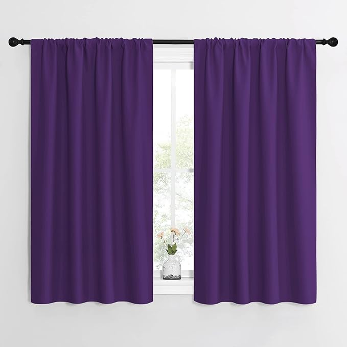 NICETOWN Kitchen Curtains, Short Blackout Curtains & Drapes, Home Decoration Window Treatment Cafe Curtain Panels with Rod Pocket (Royal Purple, 42-inch Wide x 54-inch Long, 2 Panels)