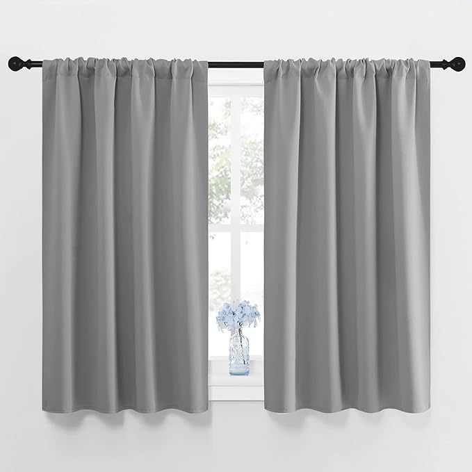 NICETOWN Window Curtains for Bedroom - Home Decoration Thermal Insulated Rod Pocket Blackout Blinds & Drapes for Small Windows (Silver Grey, 2 Panels, W42 x L48 -Inch)
