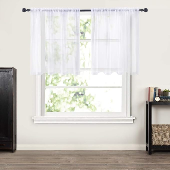 MIULEE 2 Panels Kitchen Tiers Half Window Sheer Curtains Rod Pocket Voile Drapes for Kitchen Bathroom Small Windows 29 by 24 Inch White