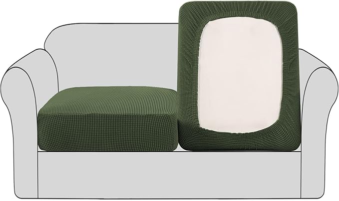 H.VERSAILTEX High Stretch Couch Cushion Covers,Chair Sofa Seat Slipcovers Couch Cushion Cover Stretch Furniture Protector for Kids, Pets(2 Packs Cushion Loveseat Covers, Bronze Green)