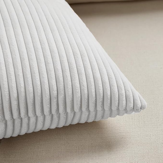 Fancy Homi 2 Packs White Long Lumbar Decorative Throw Pillow Covers 16x24 Inch for Couch Bed Sofa, Rustic Farmhouse Boho Home Decor, Soft Striped Corduroy Rectangle Accent Cushion Case 40x60 cm