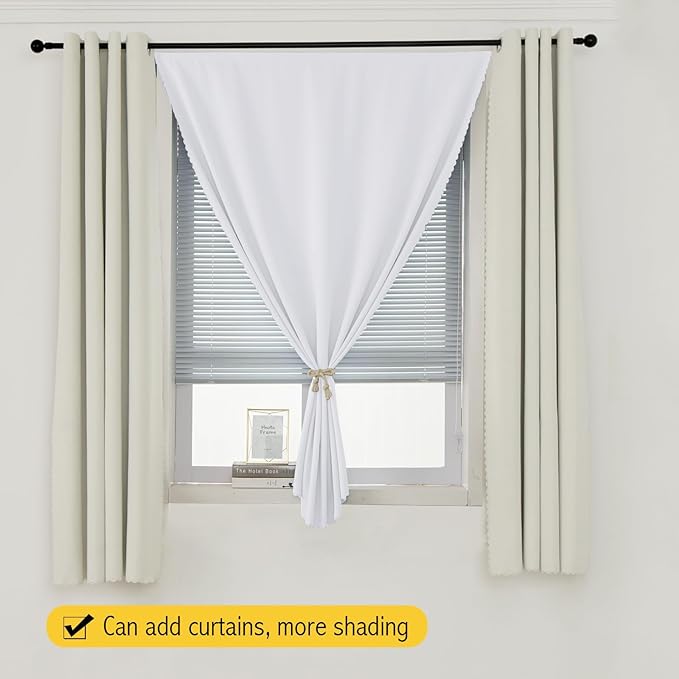 self Adhesive Curtains Portable Blackout Curtain Simple and Easy to Install Bedroom Window Thermal Lnsulated Kitchen Room Darkening Black Small Drapes, 35" W X 59" L, White, 1 Panel