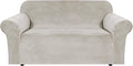 H.VERSAILTEX Stretch Velvet Loveseat Covers for 2 Cushion Couch Covers for Living Room Sofa Covers Slipcovers with Non Slip Straps Bottom, Ultra Thick Comfy Velour (Width 58"-72", Oatmeal)