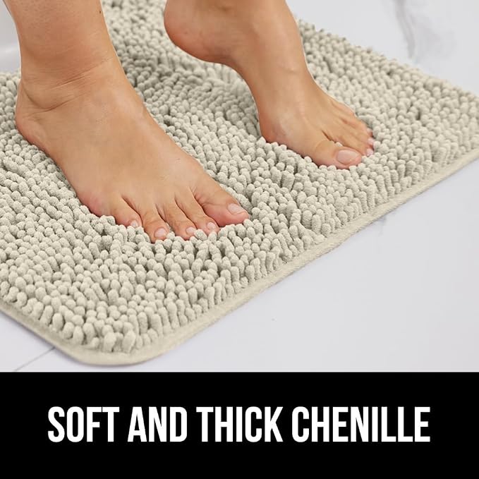 Bath Rug 36 x 24 Inch Chenille, Quick-Dry Microfiber, TPR Rubber Backing