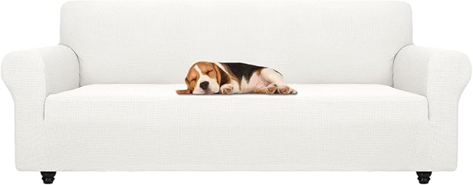 ZNSAYOTX Stretch Oversized Couch Cover Universal Sofa Covers for Living Room Dogs Pet Furniture Protector Spandex Extra Large Sofa Slipcovers with Anti Slip Foam Sticks (White, XL Sofa)