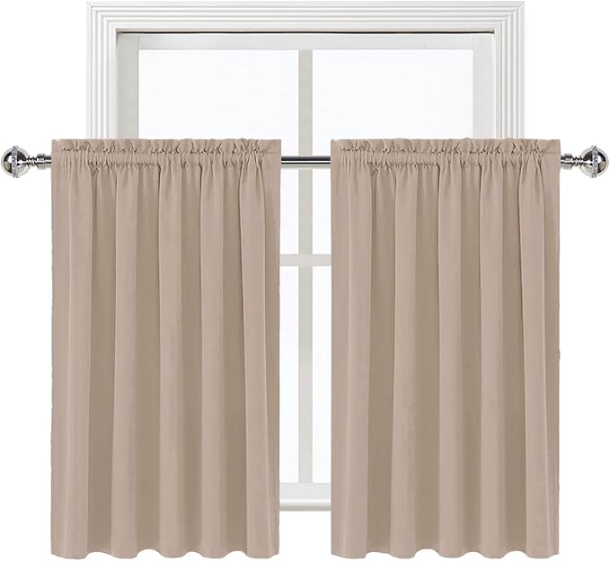 DWCN Blackout Curtains for Living Room Thermal Insulated, Energy Saving & Noise Reducing Bedroom Curtains, Camel, W 60x L 36 Inch, Set of 2 Rod Pocket Curtain Panels