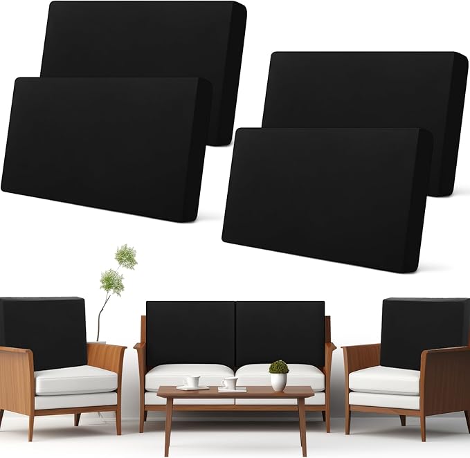 Newwiee Set of 4 Stretch Patio Cushion Covers Sofa Couch Seat Chair Slipcovers Cushion Cover Replacement Furniture Protector for Pets Washable(Black,Back Cover,Solid)