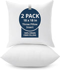 LANE LINEN 18 x 18 Throw Pillow Insert - Pack of 2 White, Down Alternative Pillow Inserts for Decorative Pillow Covers, Throw Pillows for Bed, Couch Pillows for Living Room