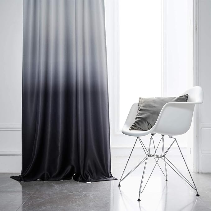 SimpleHome Gradient Color Ombre Room Darkening Curtains Blackout Black Thermal Insulated Grommet Panels Grommet Window Drapes for Living Room/Bedroom, Black,62x84 inches