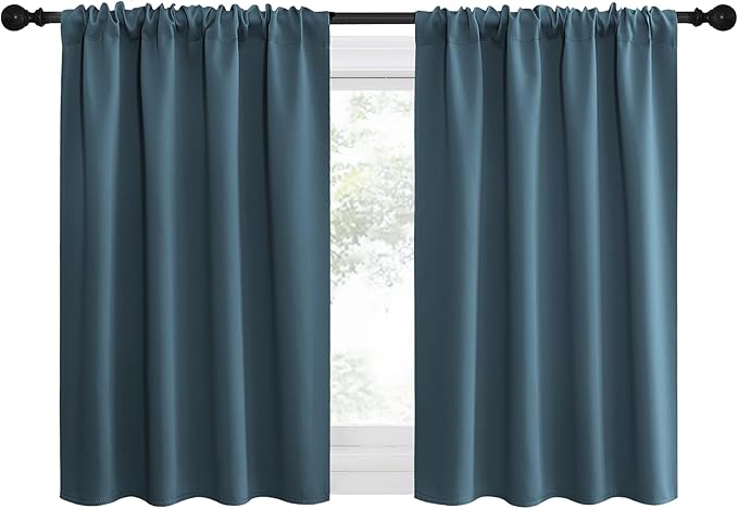 NICETOWN 2 Panels Blackout Curtains, Rod Pocket Thermal Insulated Drapes for Kitchen, Heavy Duty Small Window Treatment for Dorm Room, Studio Apartment, Basement (Smoky Blue, W42 x L30)