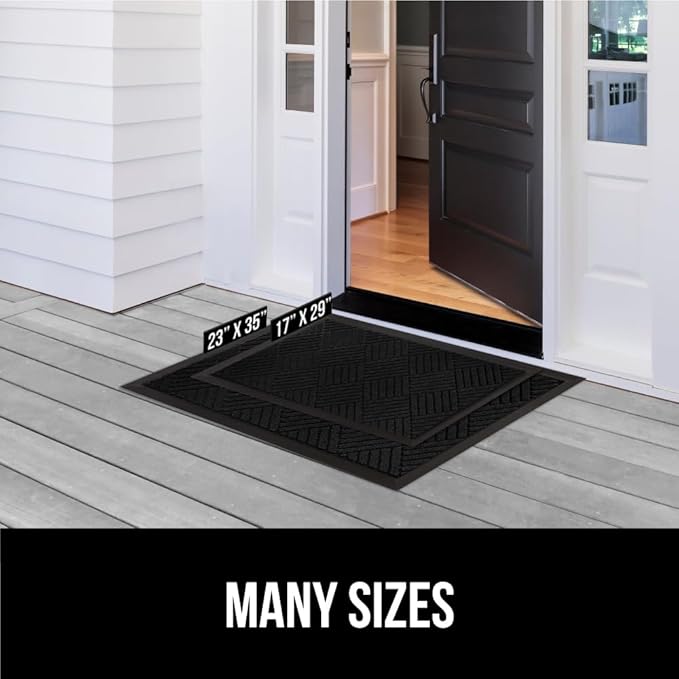 GORILLA GRIP 100% Waterproof All-Season WeatherMAX Doormat US Designed Natural Rubber, Stain and Fade Resistant, Low Profile Indoor Outdoor Door Mats, Easy Clean Patio Mat, 29x17, Black Diamond