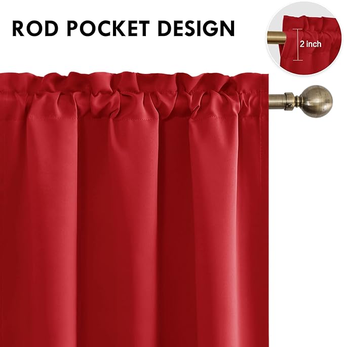 DWCN Red Room Darkening Blackout Curtains - Rod Pocket Thermal Insulated Privacy Energy Saving Window Curtain Drapes 42x 72 inch Length, Set of 2 Bedroom Living Room Curtains