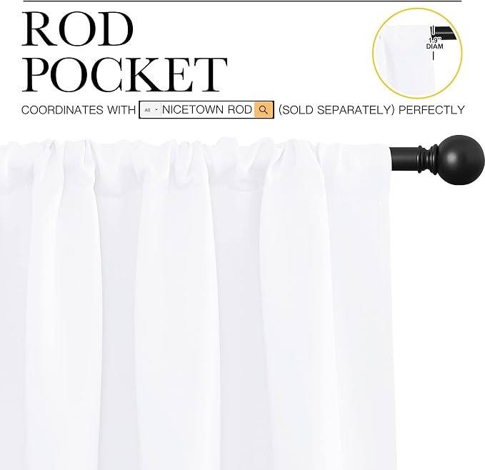NICETOWN Kitchen Curtains, Short Home Decoration Curtains & Drapes, Small Window Draperies for Dining Room, Cupboard (White, 42 in x 54 in (W x L), Set of 2)