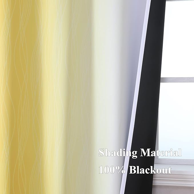 Estelar Textiler Yellow and Greyish White Gradient Blackout Curtains, Thermal Insulated Ombre Blackout Drapes for Bedroom, Room Darkening Energy Saving Curtains for Living Room, 52Wx84L, 2 Panels