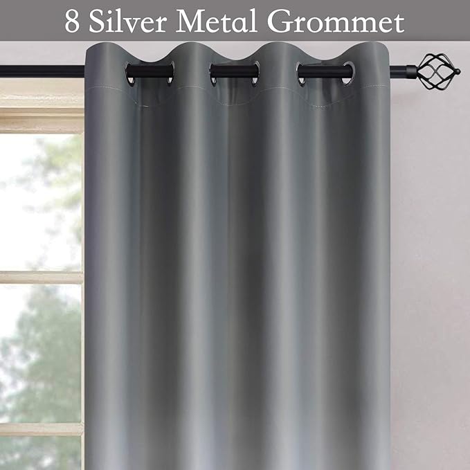 SimpleHome Ombre Room Darkening Curtains for Living Room, Light Blocking Gradient Gray to Grey White Thick Thermal Insulated Grommet Window Curtains/Drapes for Bedroom, 2 Panels, 52x84 inches Length