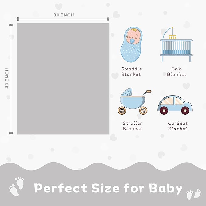Yurhap Fleece Baby Blanket Heart Checkered, Ultra Soft Cozy Baby Blankets for Boys Girls, Fluffy Infant Toddler Newborn Receiving Gifts for Crib Stroller 30"x40" (Silver Grey)