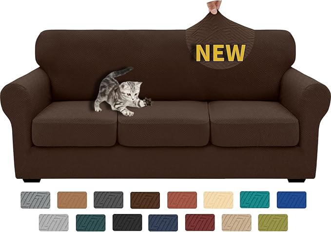 XINEAGE 2026 New 4 Pieces Couch Covers for 3 Cushion Couch Super Stretch Thick Soft Sofa Cover Anti Slip Sofa Slipcover Dogs Cats Furniture Protector (Coffee, 71"-91")