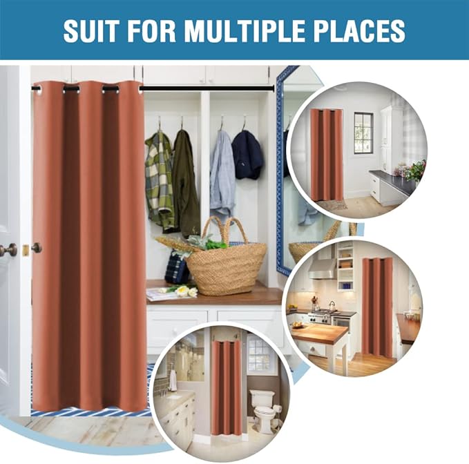 H.VERSAILTEX Doorway Curtain Blackout Closet Door Curtain Room Divider Window Treatment Curtain for Bedroom Thermal Insulated Privacy Drape Soundproof Grommet, 42 x 80 inches, 1 Panel, Orange