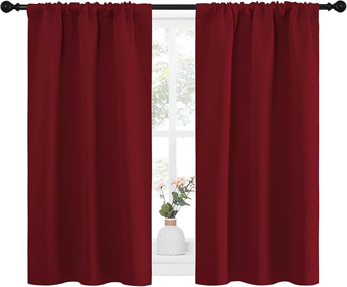 NICETOWN 40inch Curtains for Small Windows, Thermal Insulated Privacy Short Drapes for Kitchen Bathroom (Set of 2, Burgundy Red, 29" Wide)