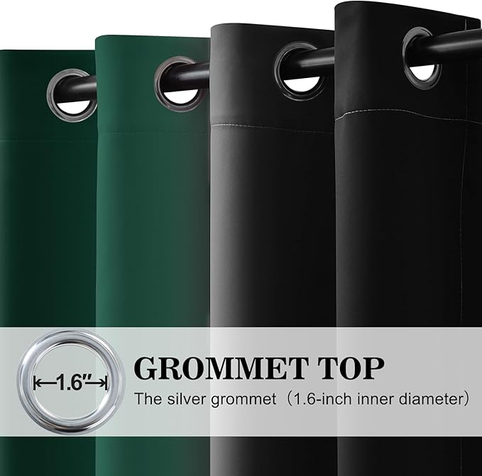 Yakamok Blackout Ombre Dark Green and Black Curtains-Gradient Room Darkening Curtain, Grommet Thermal Insulated Light Blocking Window Drapes Curtain for Living Room Bedroom,52 x 54 Inch,2 Panels