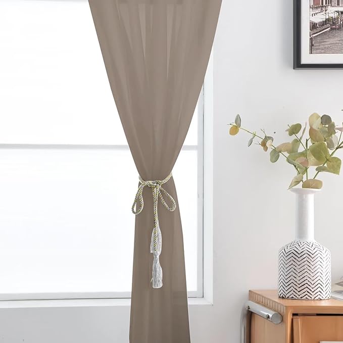 SpaceDresser Basic Rod Pocket Sheer Voile Window Curtain Panels Taupe 1 Pair 2 Panels 52 Width 84 Inch Long for Kitchen Bedroom Children Living Room Yard（Taupe, 52W x 84L）