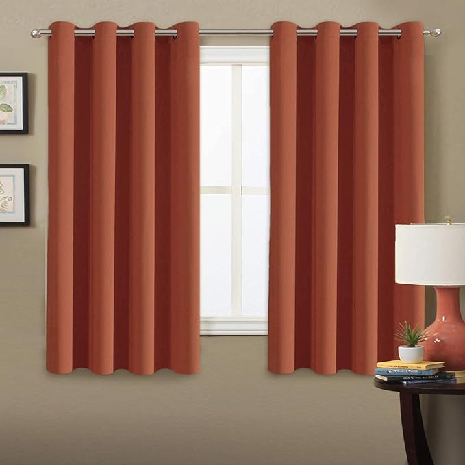 H.VERSAILTEX Full Blackout Curtain Shade Light Blocking Curtains 63 Inch Length Ultra Soft and Sleep Well Kids Room Curtains with 8 Grommets Each Panel - One Panel - Orange, 52" W x 63" L