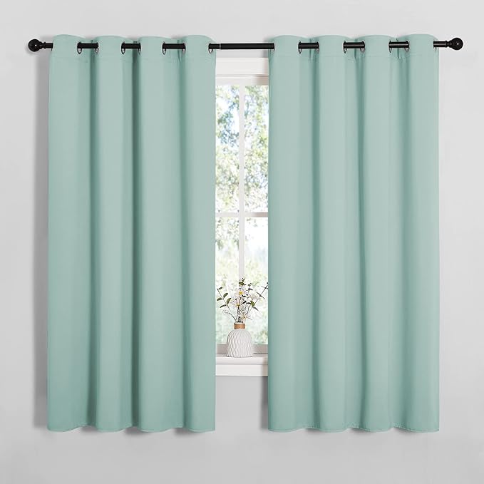 NICETOWN Bedroom Curtain Panels Blackout Draperies, Thermal Insulated Solid Grommet Blackout Curtains/Drapes (Aqua, One Pair, 55 by 68-inch)