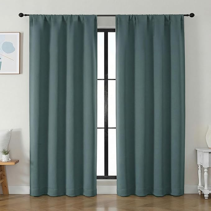 Simplebrand Ava Dark Green Blackout Curtains for Bedroom 84 Inch Length 2 Panels Set, Solid Thermal Insulated Privacy Living Room Window Treatment Curtains Blackout Drapes, W50 x L84 Inch, Dark Green
